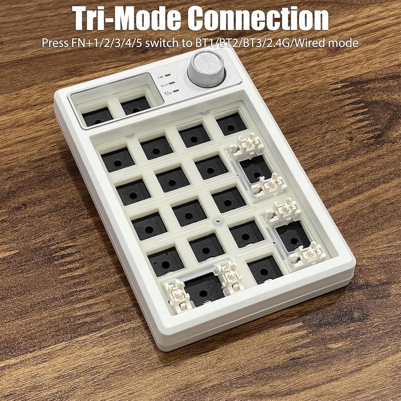 TISHLED Wireless Mechanical Numpad Barebones Kit, Gasket Programmable Macro Numeric Keyboard DIY, 19-Key Custom Number Pad with Metal Volume Knob, Hot Swappable, RGB Backlit, NKRO for Win/Mac, White - Image 3